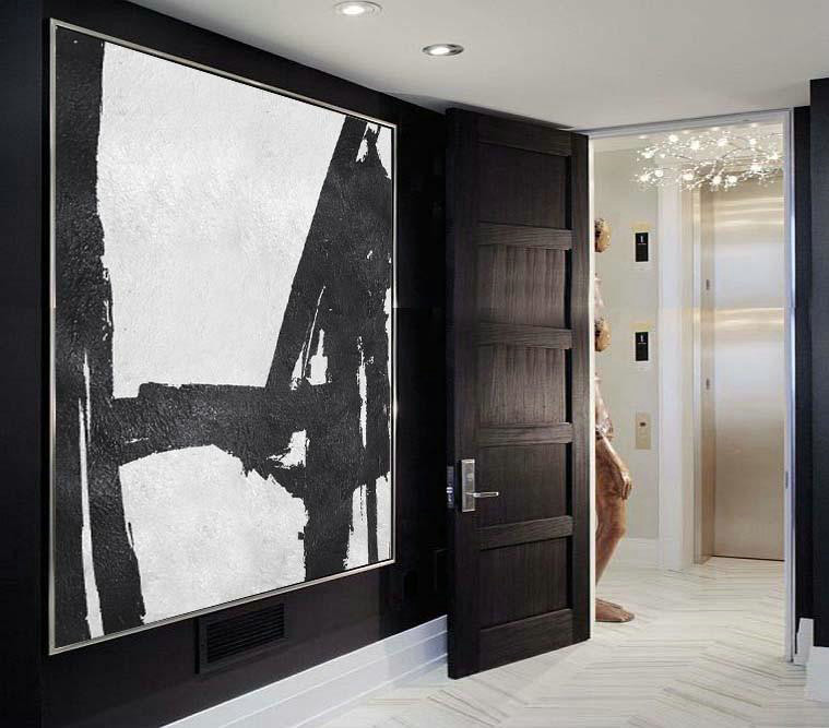 Handmade Large Painting,Oversized Minimal Black And White Painting - Large Abstract Wall Art